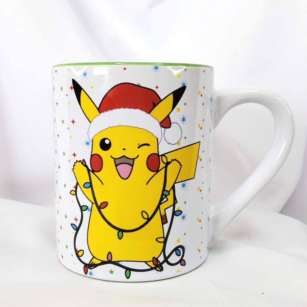 Pokemon Pikachu Christmas Santa Hat Ceramic Mug 14oz Sleigh Bell Bistro Green